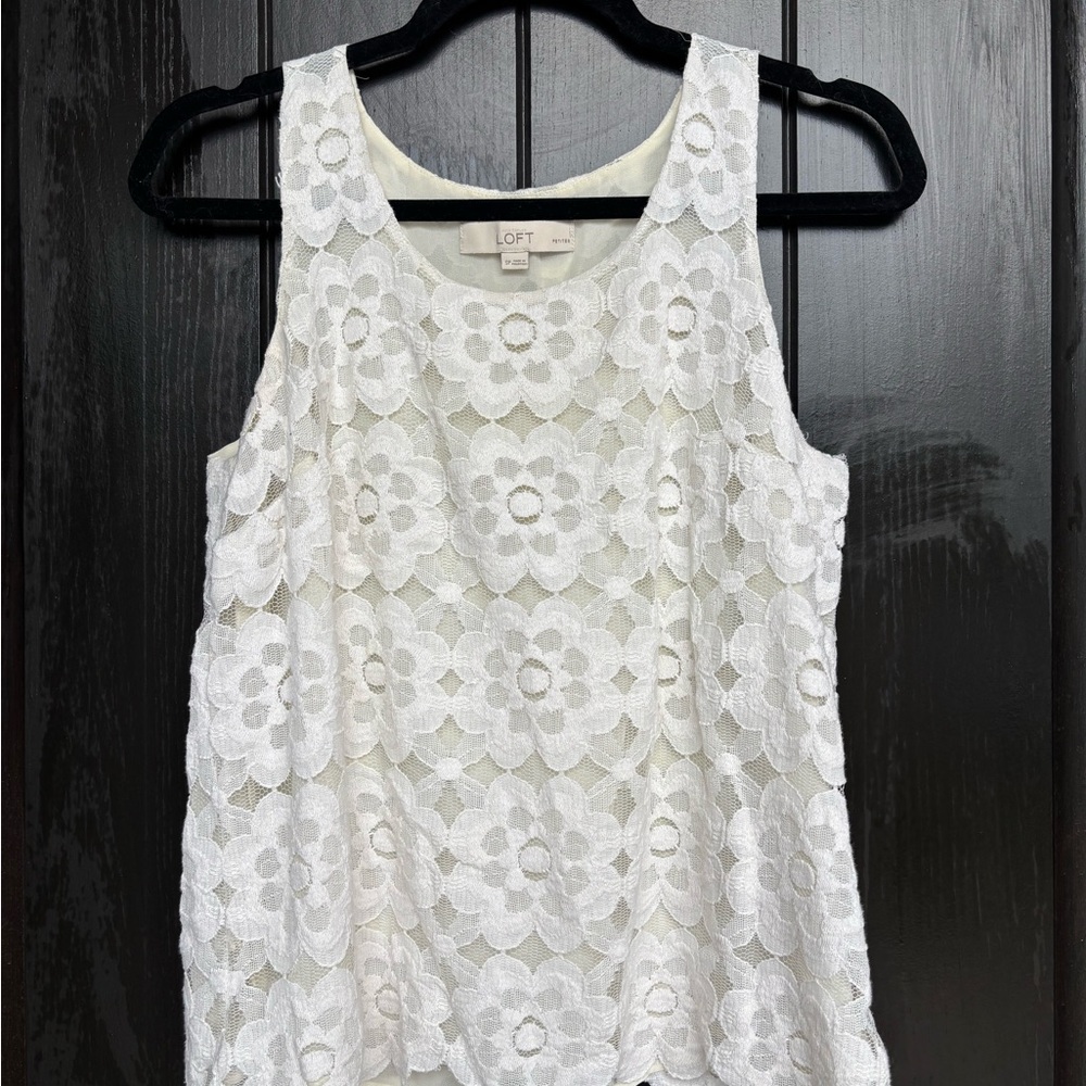 LOFT Cream Floral Lace Tank Top